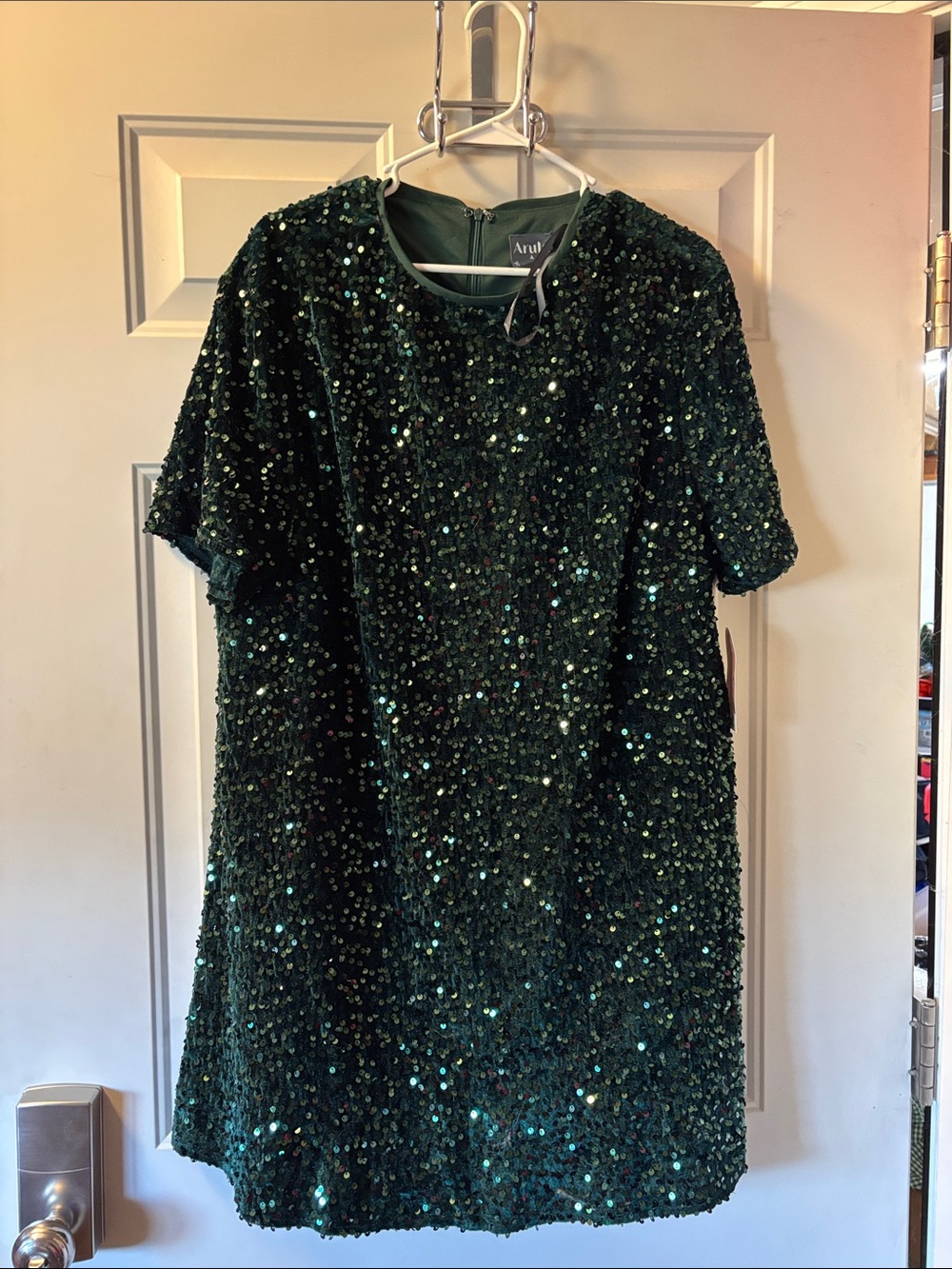 ARULA Emerald Green Sequin Short-Sleeve Party Dress